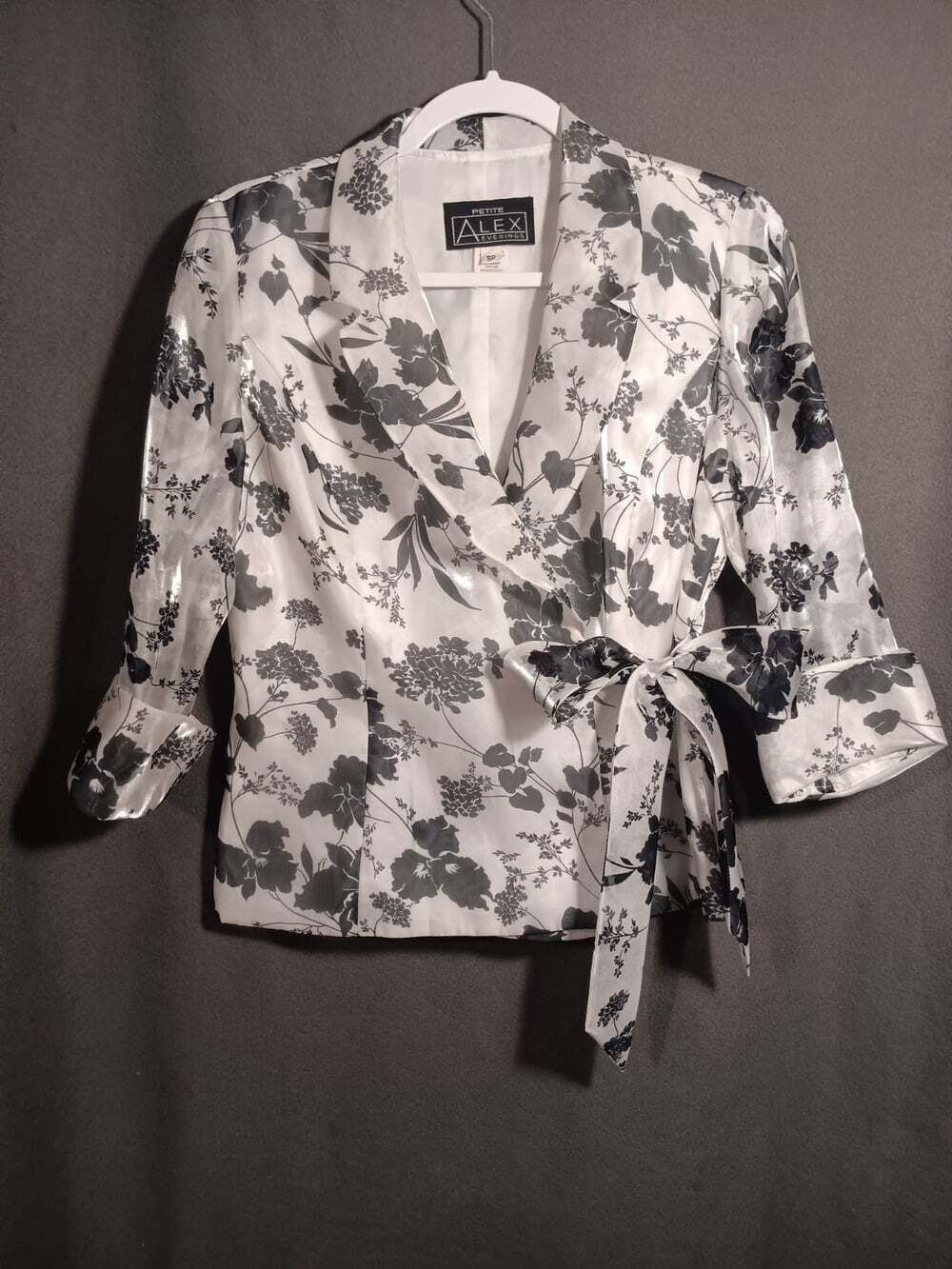 Alex Evenings Sheer White Floral Print 3/4 Sleeve Jacket Women’s Small Petite